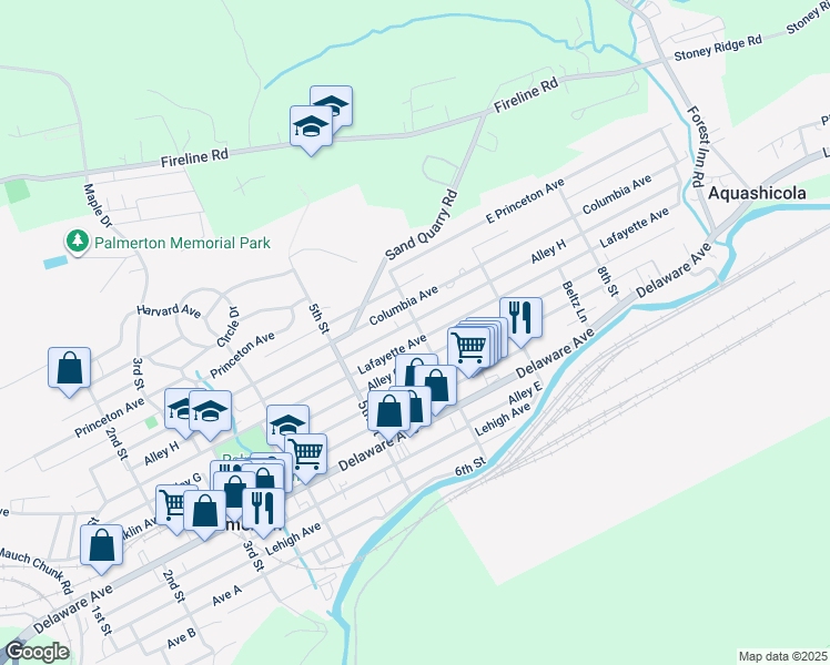map of restaurants, bars, coffee shops, grocery stores, and more near 581 Lafayette Avenue in Palmerton