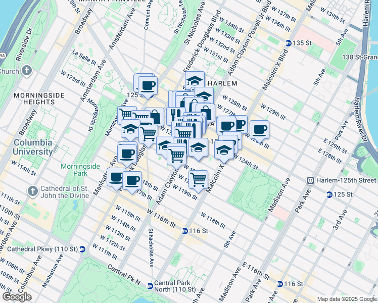 map of restaurants, bars, coffee shops, grocery stores, and more near 2041 7th Avenue in New York