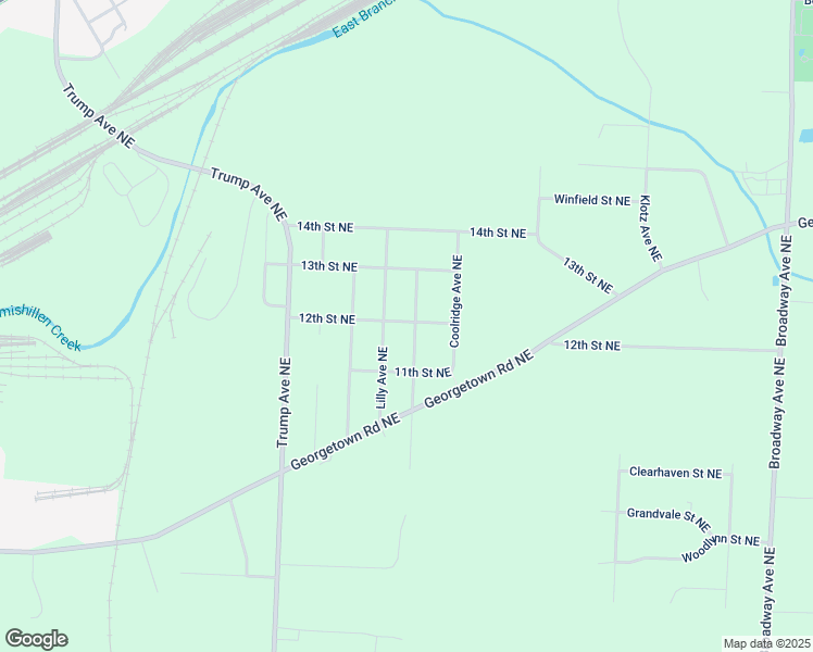 map of restaurants, bars, coffee shops, grocery stores, and more near 1212 Lilly Avenue Northeast in East Canton