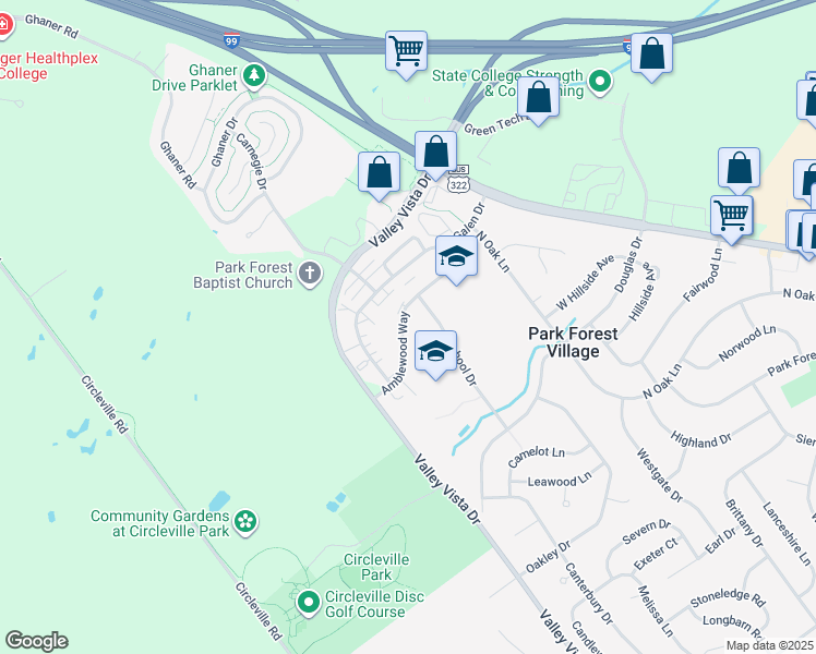 map of restaurants, bars, coffee shops, grocery stores, and more near 235 Amblewood Way in State College