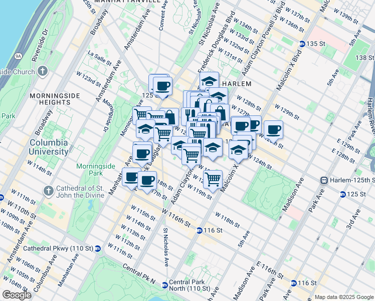 map of restaurants, bars, coffee shops, grocery stores, and more near in New York