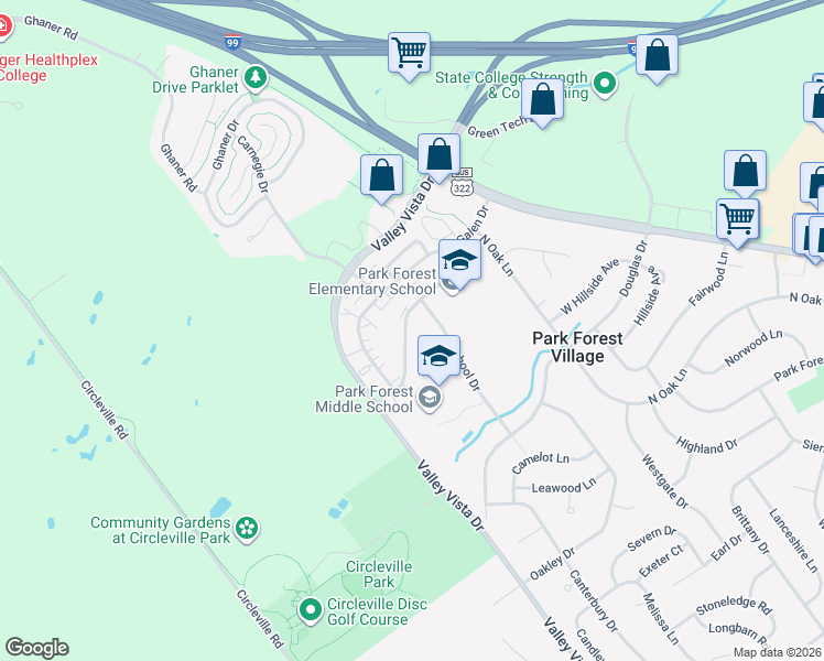 map of restaurants, bars, coffee shops, grocery stores, and more near 235 Amblewood Way in State College