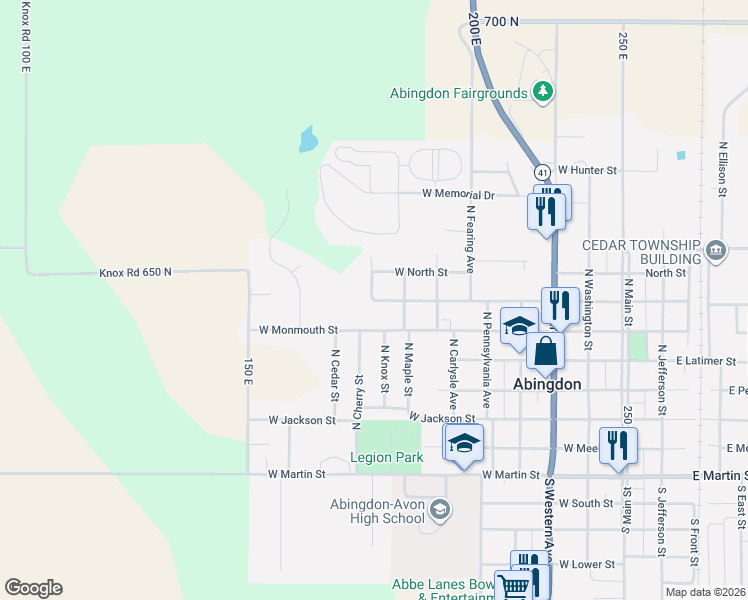 map of restaurants, bars, coffee shops, grocery stores, and more near 600 North Cherry Street in Abingdon