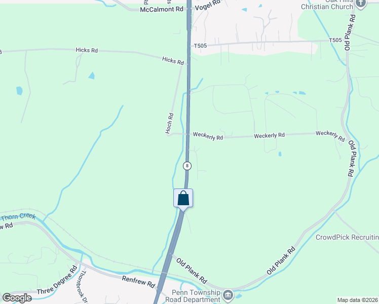 map of restaurants, bars, coffee shops, grocery stores, and more near 101 Thorncrest Drive in Butler