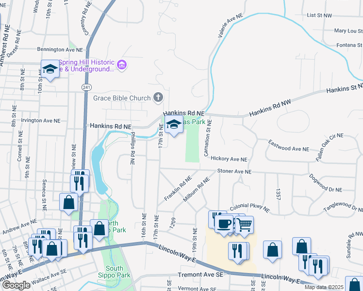 map of restaurants, bars, coffee shops, grocery stores, and more near 930 17th Street Northeast in Massillon
