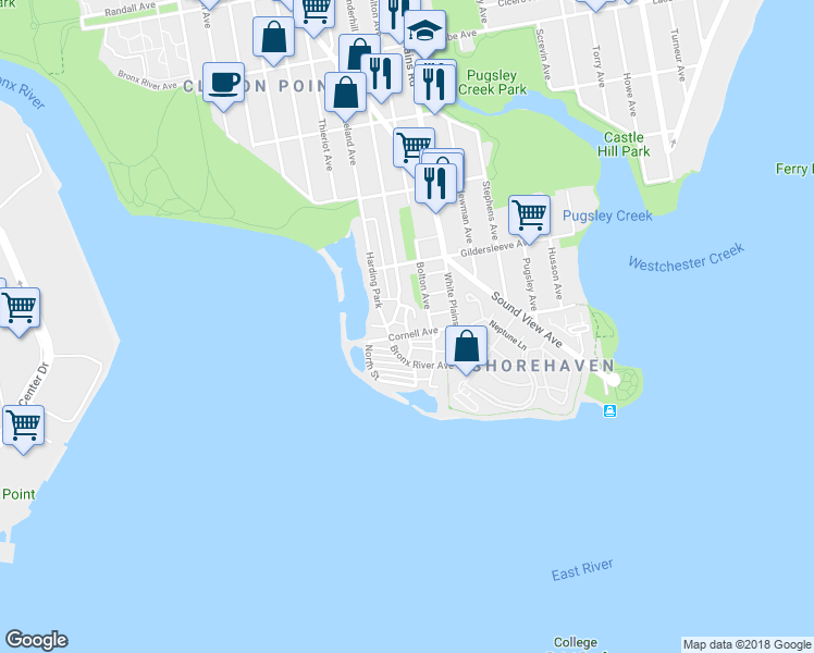 map of restaurants, bars, coffee shops, grocery stores, and more near 110 Underhill Avenue in Bronx