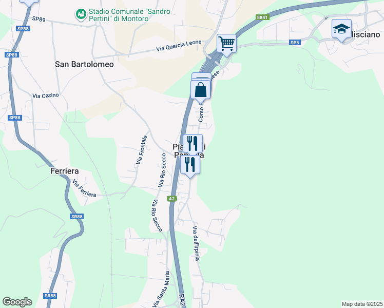 map of restaurants, bars, coffee shops, grocery stores, and more near 232 Corso Pietro Ascolese in Piazza di Pandola