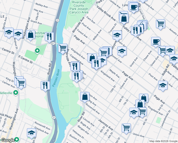 map of restaurants, bars, coffee shops, grocery stores, and more near 230 Copeland Avenue in Lyndhurst