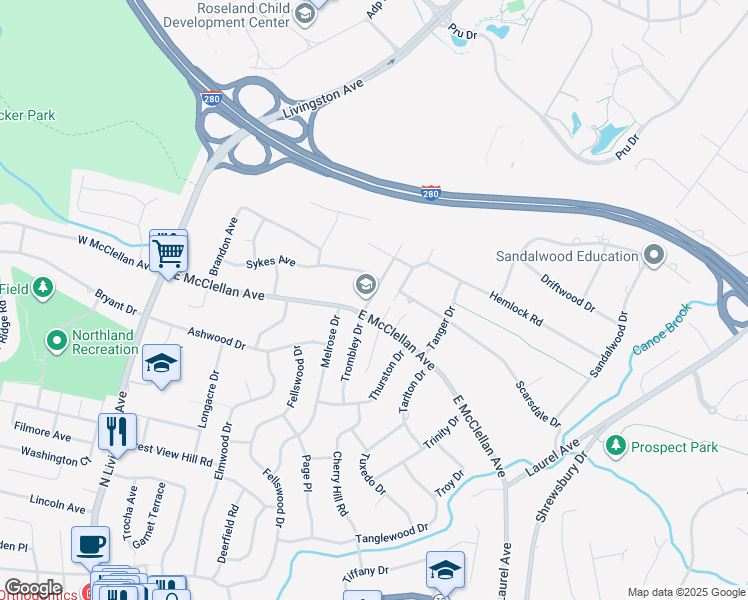 map of restaurants, bars, coffee shops, grocery stores, and more near 16 McCall Avenue in Livingston