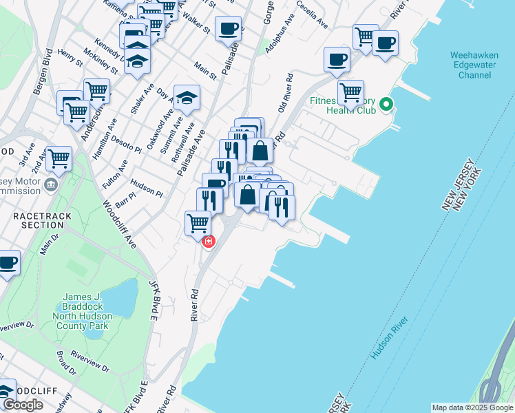 map of restaurants, bars, coffee shops, grocery stores, and more near 108 The Promenade in Edgewater