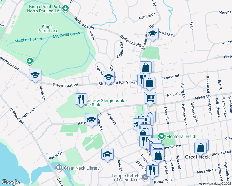 map of restaurants, bars, coffee shops, grocery stores, and more near 19 Helen Lane in Great Neck