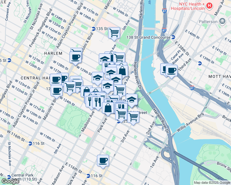 map of restaurants, bars, coffee shops, grocery stores, and more near in New York