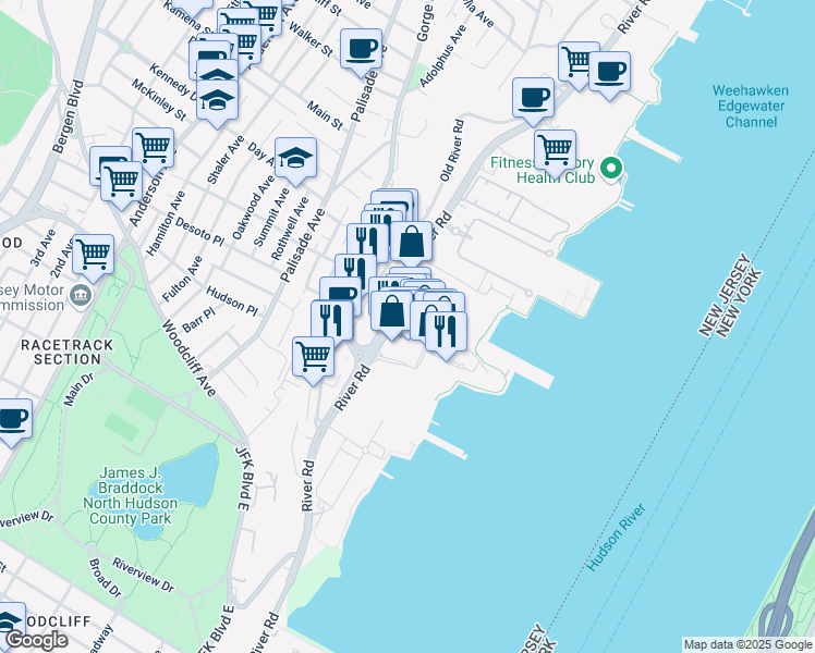 map of restaurants, bars, coffee shops, grocery stores, and more near 108 The Promenade in Edgewater