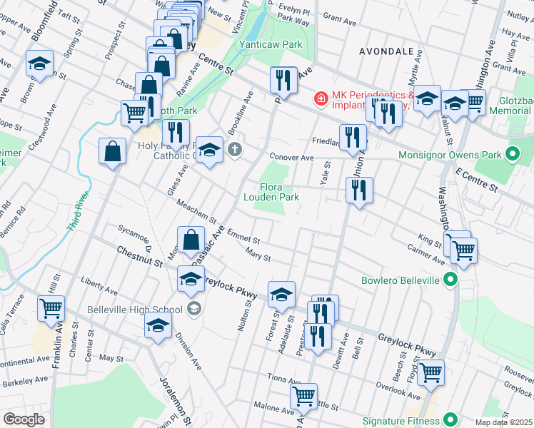 map of restaurants, bars, coffee shops, grocery stores, and more near 38 Jannarone Street in Belleville