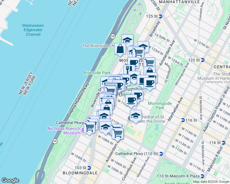 map of restaurants, bars, coffee shops, grocery stores, and more near in New York