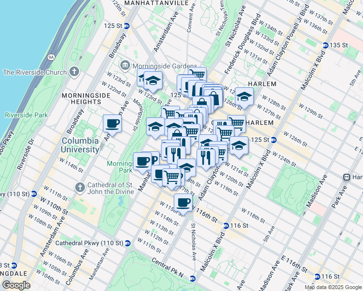 map of restaurants, bars, coffee shops, grocery stores, and more near in New York