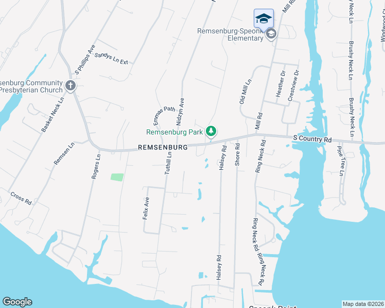 map of restaurants, bars, coffee shops, grocery stores, and more near 113 South Country Road in Remsenburg-Speonk
