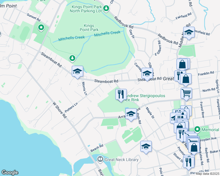 map of restaurants, bars, coffee shops, grocery stores, and more near 5 Florence Avenue in Great Neck