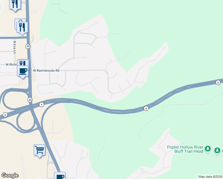 map of restaurants, bars, coffee shops, grocery stores, and more near 609 West Ravinwoods Road in Peoria