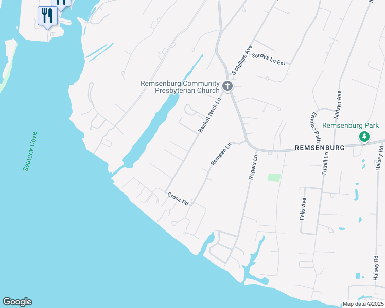 map of restaurants, bars, coffee shops, grocery stores, and more near 20 Basket Neck Lane in Remsenburg-Speonk