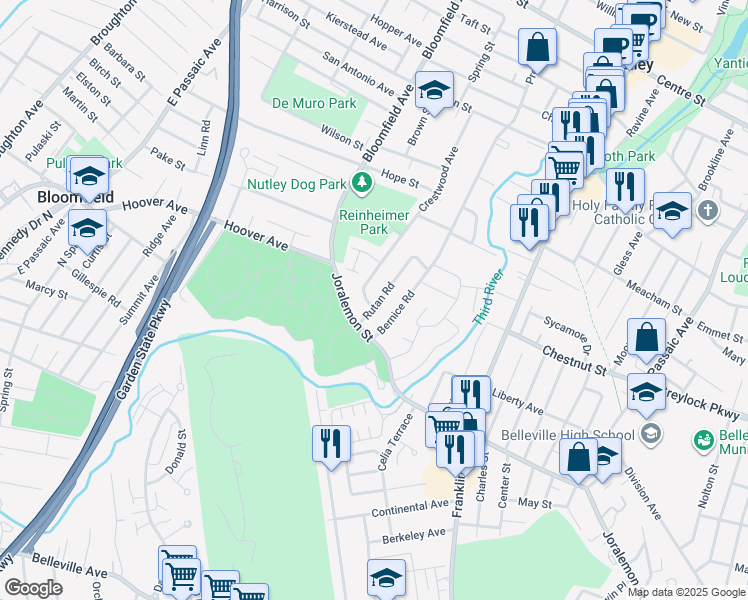 map of restaurants, bars, coffee shops, grocery stores, and more near 26 Crestwood Avenue in Belleville