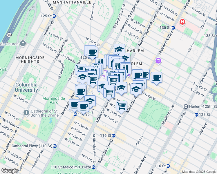map of restaurants, bars, coffee shops, grocery stores, and more near in New York