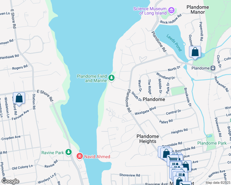 map of restaurants, bars, coffee shops, grocery stores, and more near 14 Shore Drive in Plandome