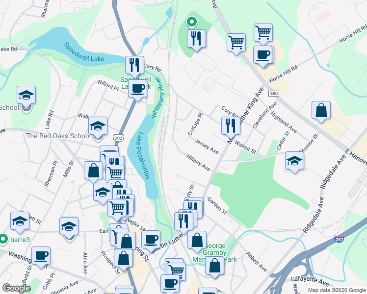 map of restaurants, bars, coffee shops, grocery stores, and more near 39 Hillairy Avenue in Morristown