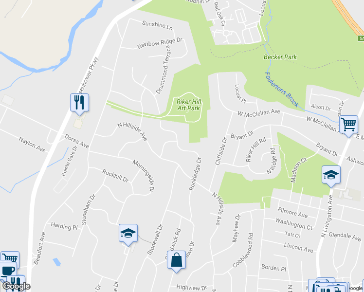 map of restaurants, bars, coffee shops, grocery stores, and more near 68 Rockledge Drive in Livingston