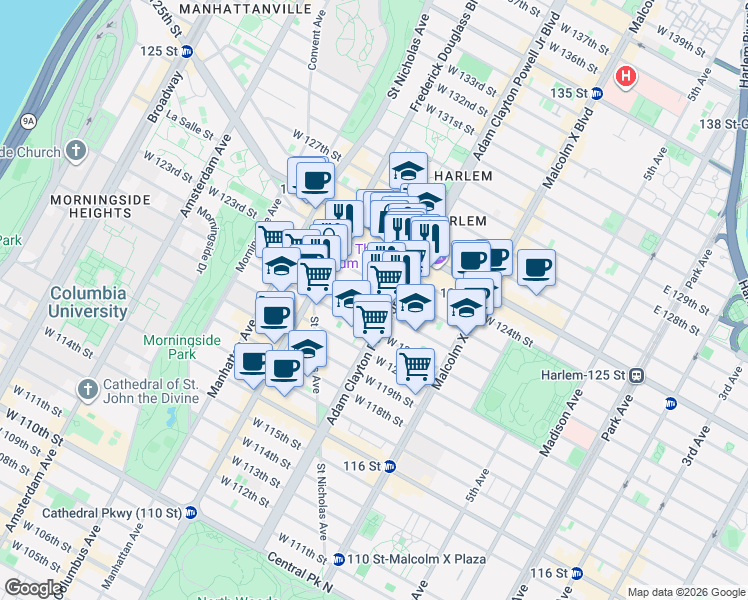 map of restaurants, bars, coffee shops, grocery stores, and more near in New York