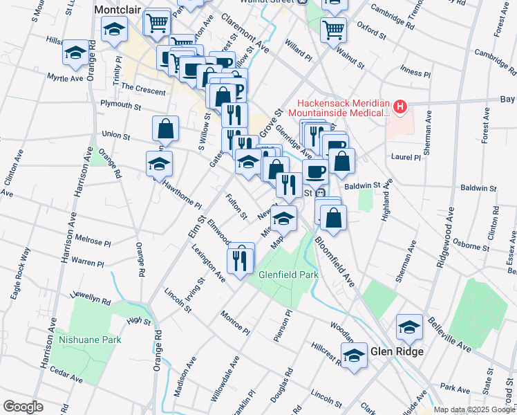 map of restaurants, bars, coffee shops, grocery stores, and more near 10 Washington Street in Montclair