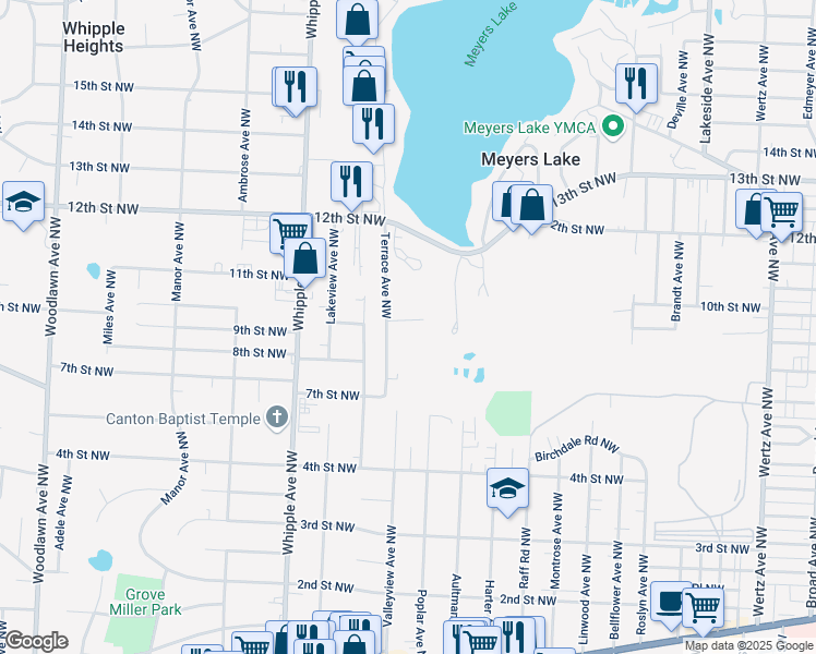 map of restaurants, bars, coffee shops, grocery stores, and more near 4020 9th Street Northwest in Canton