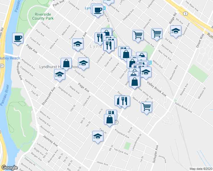 map of restaurants, bars, coffee shops, grocery stores, and more near 438 Post Avenue in Lyndhurst