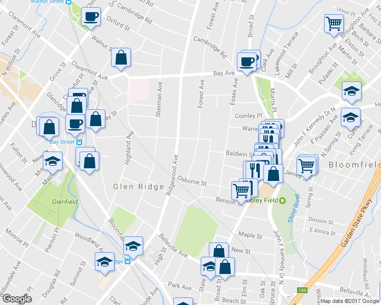 map of restaurants, bars, coffee shops, grocery stores, and more near 60 Forest Avenue in Glen Ridge
