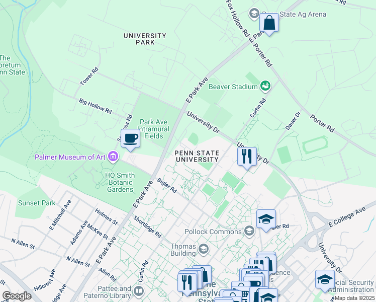 map of restaurants, bars, coffee shops, grocery stores, and more near in Centre County