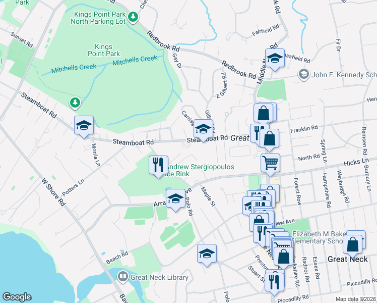 map of restaurants, bars, coffee shops, grocery stores, and more near 25 Edgewood Place in Great Neck