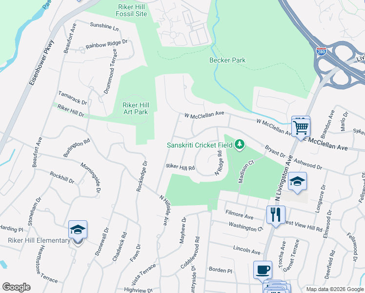 map of restaurants, bars, coffee shops, grocery stores, and more near 6 White Oak Drive in Livingston