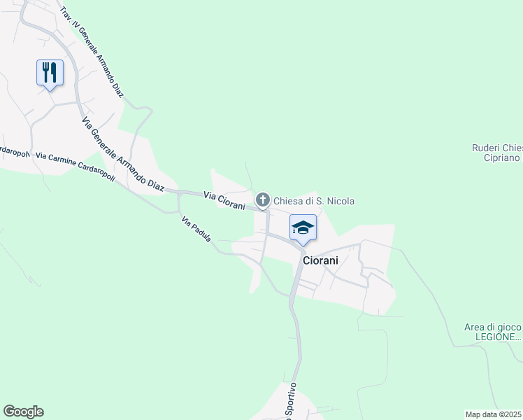 map of restaurants, bars, coffee shops, grocery stores, and more near 77 Via Ciorani in Ciorani