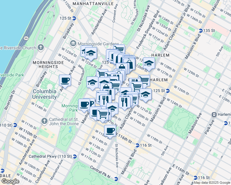 map of restaurants, bars, coffee shops, grocery stores, and more near in New York