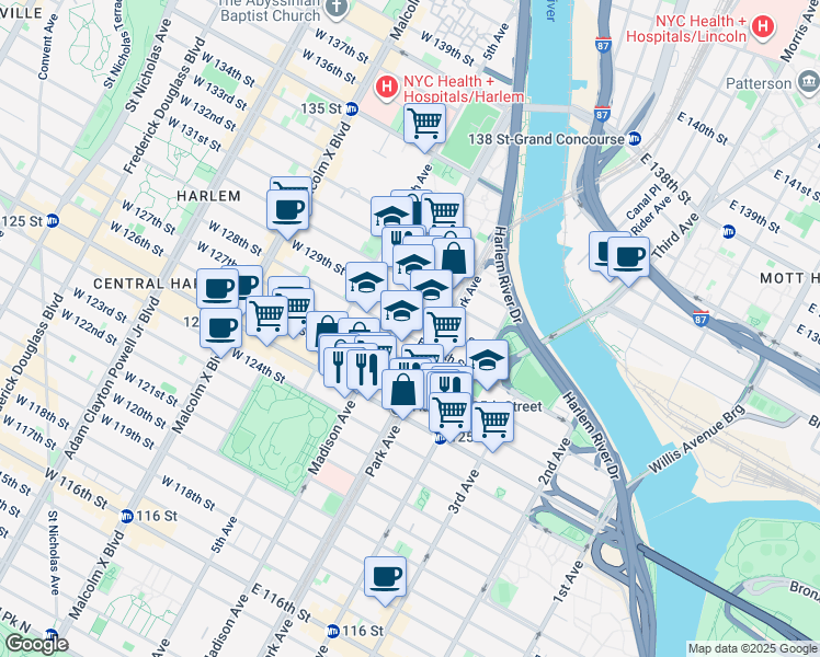 map of restaurants, bars, coffee shops, grocery stores, and more near in New York