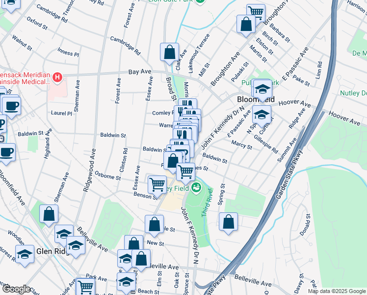 map of restaurants, bars, coffee shops, grocery stores, and more near 11 Baldwin Street in Bloomfield