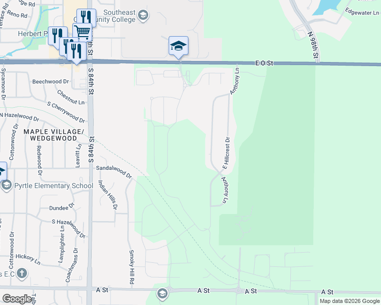 map of restaurants, bars, coffee shops, grocery stores, and more near 703 Anthony Lane in Lincoln