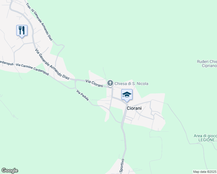 map of restaurants, bars, coffee shops, grocery stores, and more near 77 Via Ciorani in Ciorani