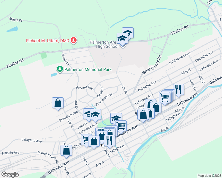 map of restaurants, bars, coffee shops, grocery stores, and more near 448 Edgemont Avenue in Palmerton