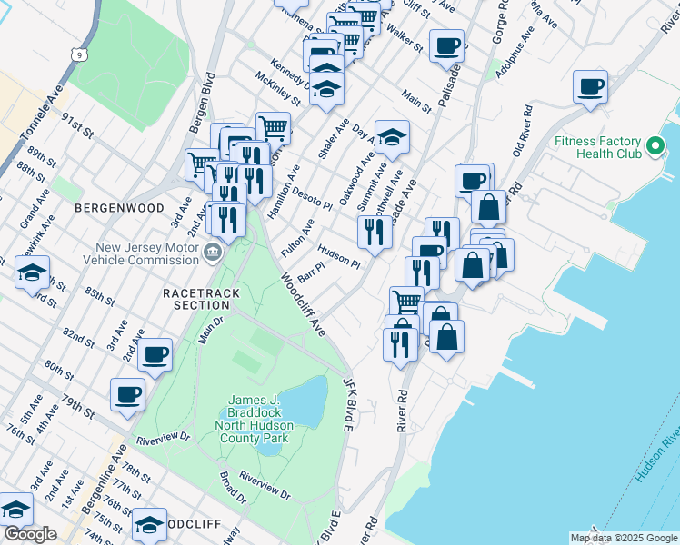 map of restaurants, bars, coffee shops, grocery stores, and more near 9051 New York Avenue in North Bergen
