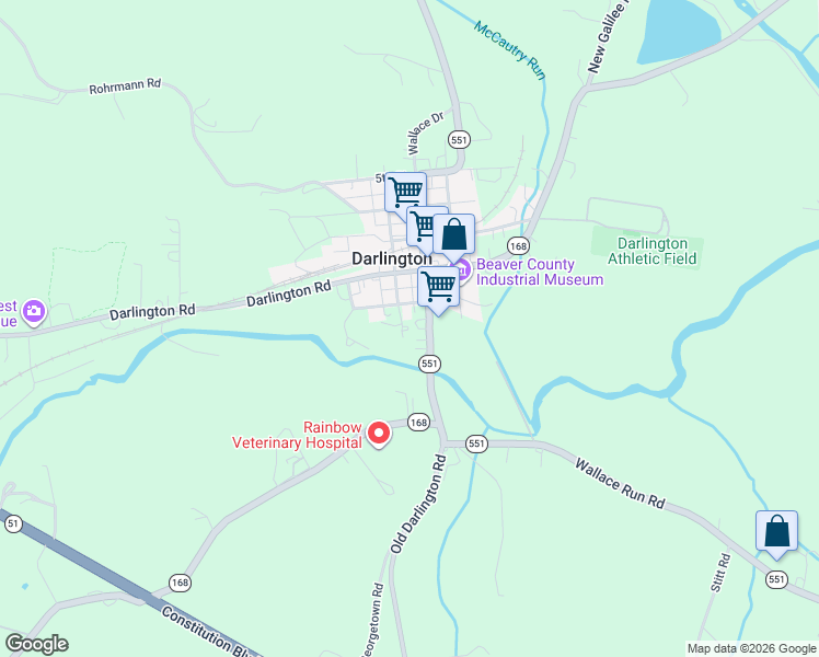 map of restaurants, bars, coffee shops, grocery stores, and more near 105 Morris Street in Darlington