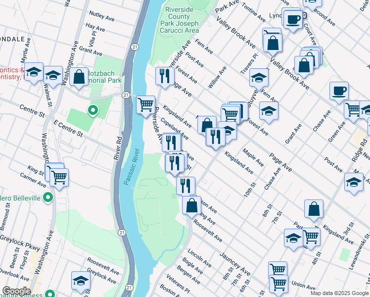 map of restaurants, bars, coffee shops, grocery stores, and more near 205 Sanford Ave in Lyndhurst