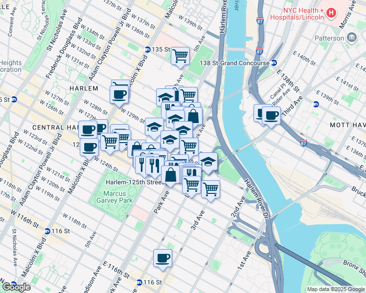 map of restaurants, bars, coffee shops, grocery stores, and more near in New York