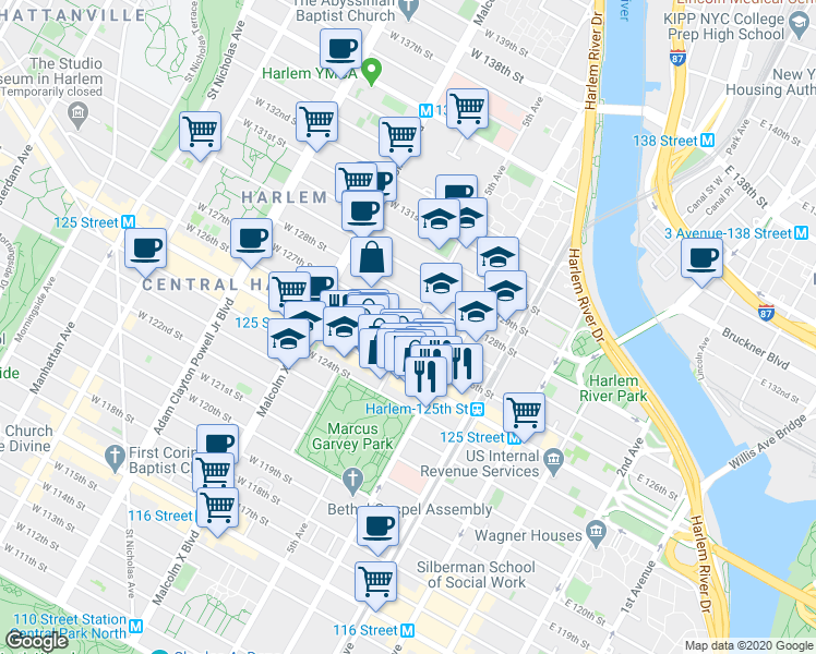 map of restaurants, bars, coffee shops, grocery stores, and more near 2056 5th Avenue in New York