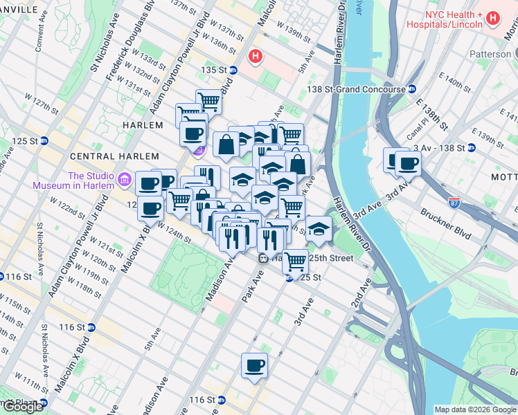 map of restaurants, bars, coffee shops, grocery stores, and more near in New York
